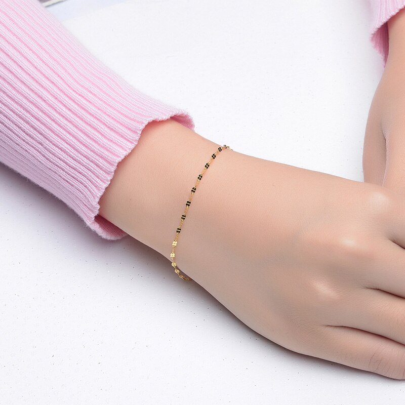 18k-Pure-Gold-Female-Bracelets-Fine-Jewelry-Four-Clover-Gift-Girl-Thin-Trendy-Solid-750-Real-4